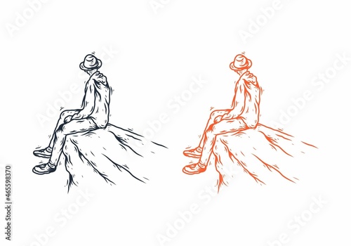 man sitting on the edge of a cliff illustration drawing