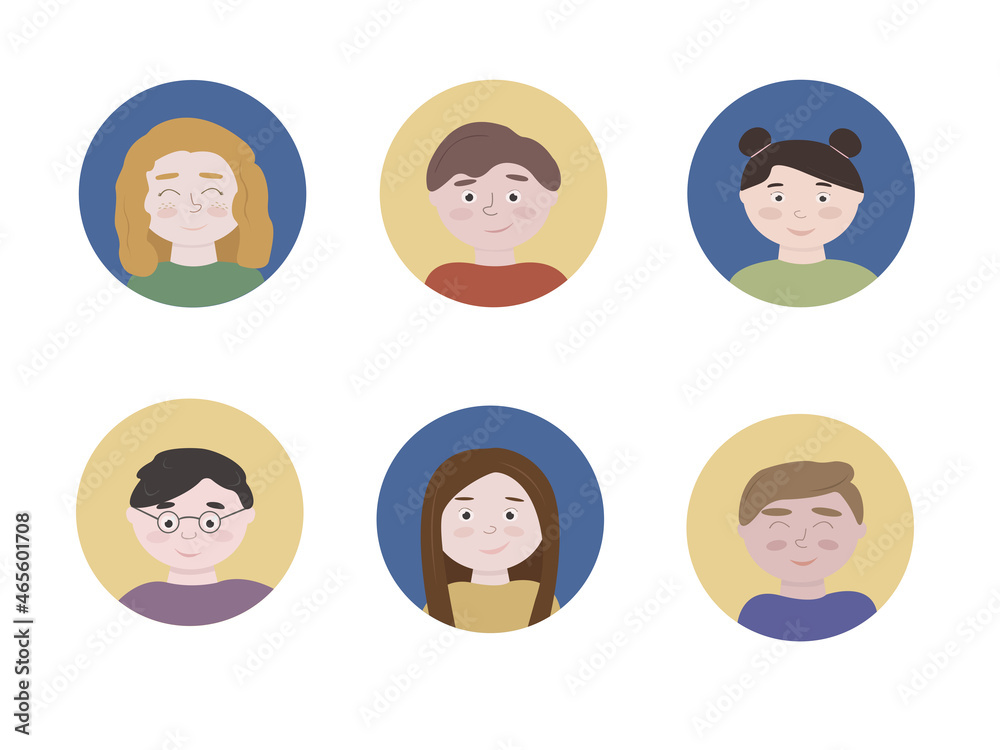 Set of six round icons with baby faces Set of six round icons with baby faces