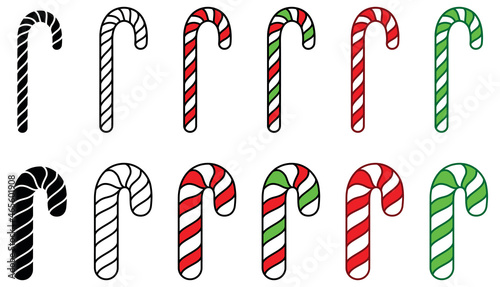 Candy Cane Clipart Set - Outline, Silhouette and Color