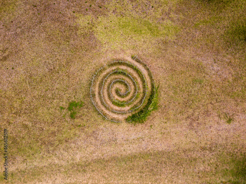 Drone poiny of view. Aerial view of abstract photography. Landscape with beautiful textures in the background. Sao Miguel island Azores, Portugal. Colorful natural shapes.. photo