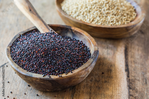 Chenopodium quinoa - Organic quinoa seeds in the wooden bowl