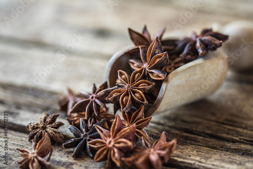 Star anise or chinese badiane spice or Illicium verum. photo
