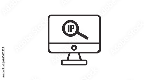 Computer IP Icon. Vector black and white editable flat illustration of a computer and an IP location icon