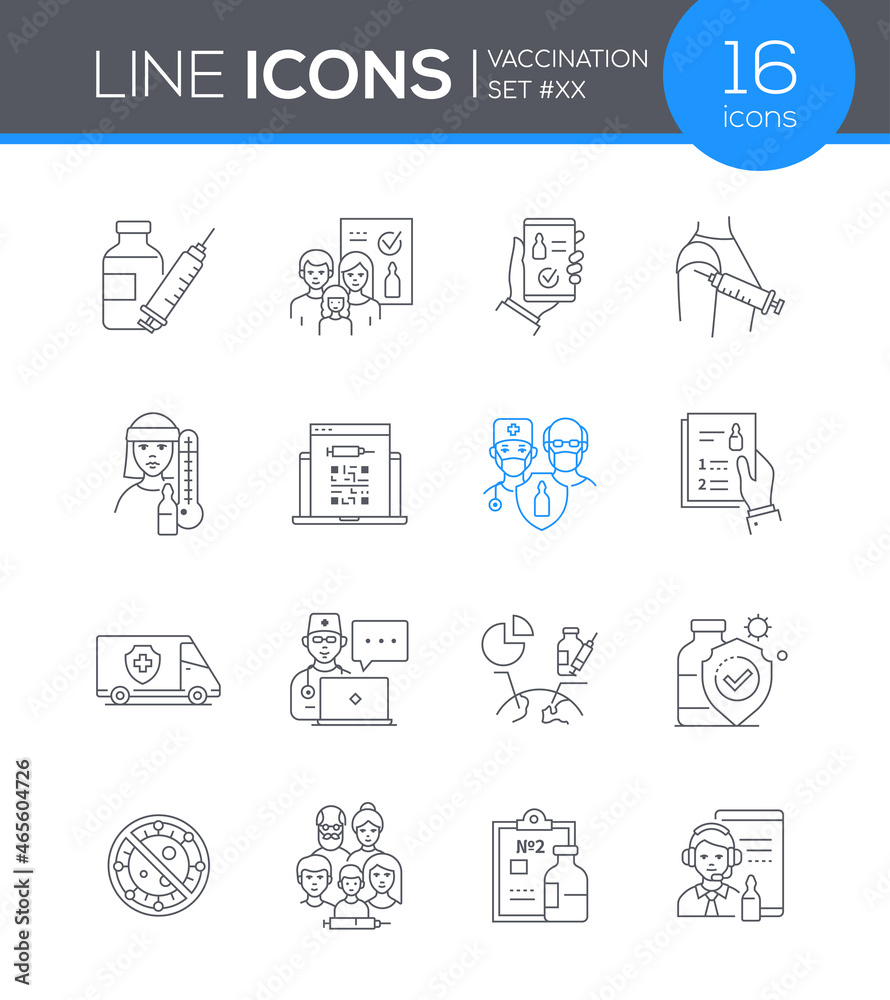 Fototapeta premium Vaccination - modern line design style icons set