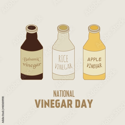 Balsamic, rice, and apple bottle vinegar illustration. Different types of vinegar concept. National Vinegar Day.