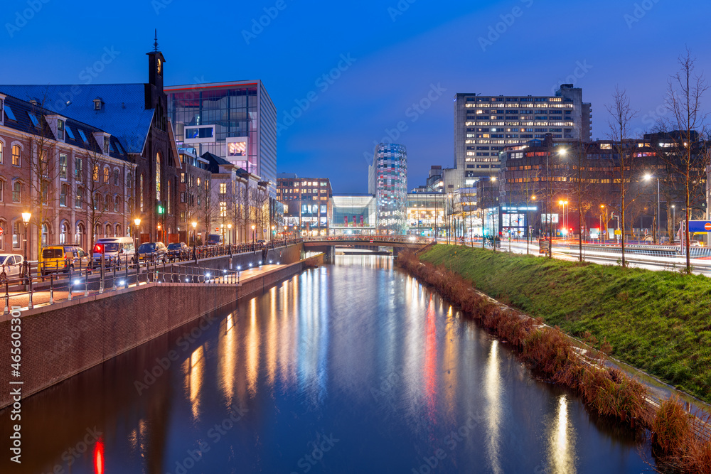 Utrecht, Netherlands Canal and Cityscape at Night