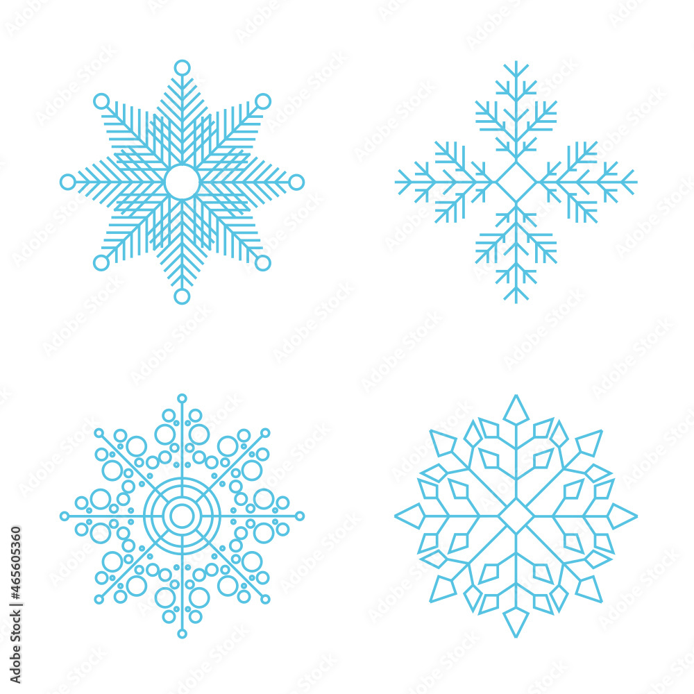 Set of the blue snowflakes on white