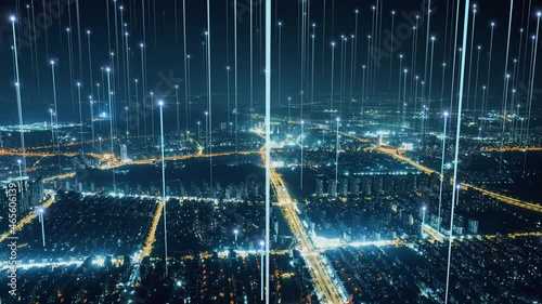 smart Connected city skyline. Futuristic network concept, city Technology