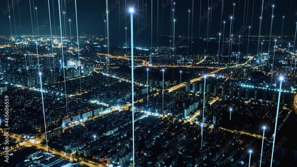 smart Connected city skyline. Futuristic network concept, city Technology