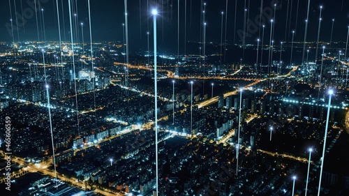 smart Connected city skyline. Futuristic network concept, city Technology