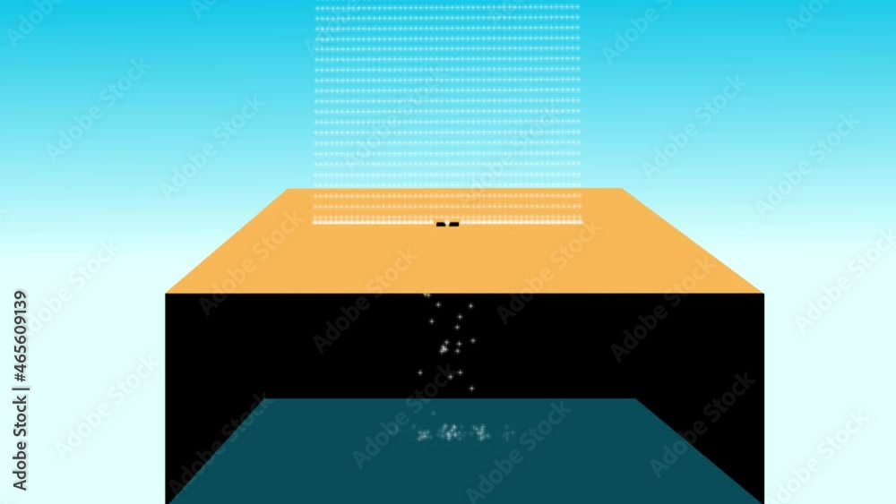 Illustration of double slit experiment. Photons/ electrons enter a closed box from two slits showing the wave function of light.