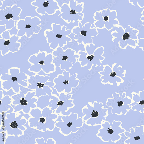 Vector floral seamless pattern. Abstract stylized flower silhouettes, hand drawn digital illustration. Botanical fabric design, surface design