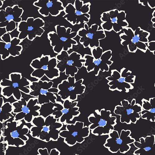 Vector floral seamless pattern. Abstract stylized flower silhouettes, hand drawn digital illustration. Botanical fabric design, surface design