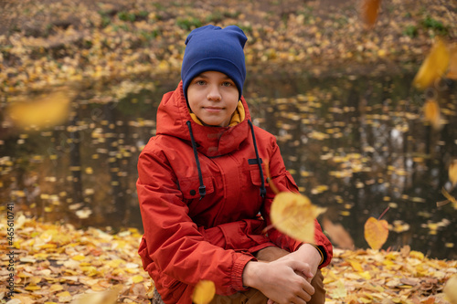 Autumn portrait of boy teen...