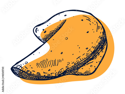 Vector hand drawn chinese fortune cookies isolated on white backgrounds. Food illustration. Crisp cookie with a blank piece of paper inside. For print, web, design, decor, logo.