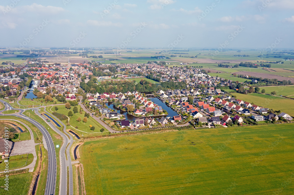 Aerial from the village Stiens in Friesland the Netherlands