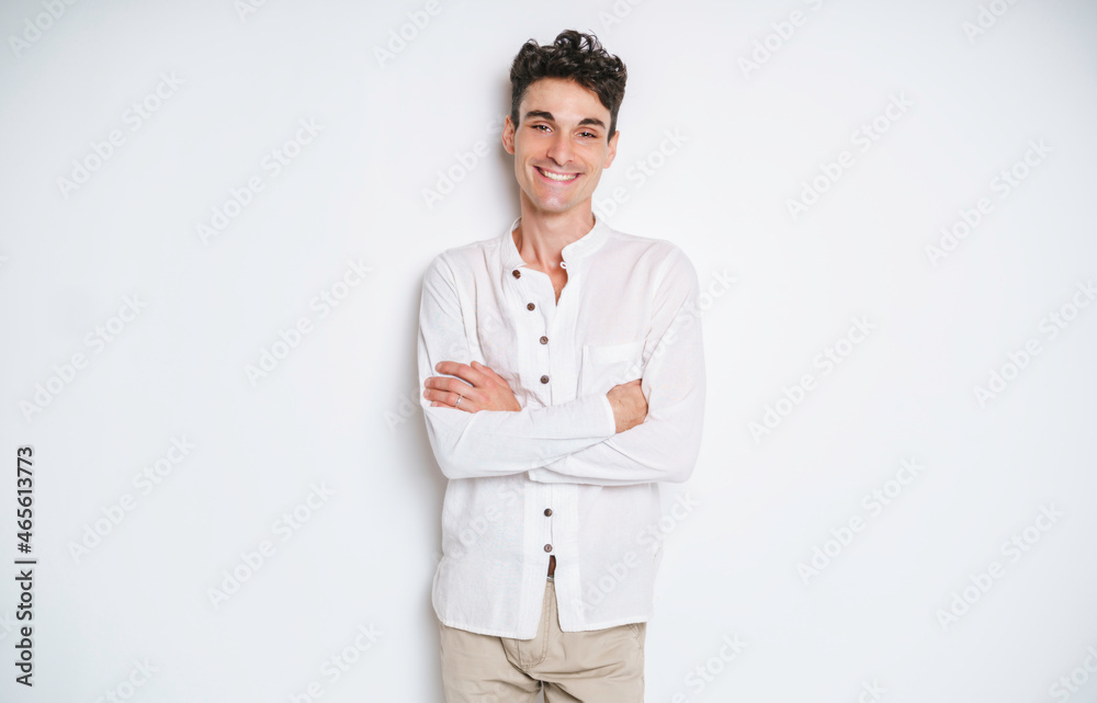 Handsome smiling young man portrait isolated on white background
