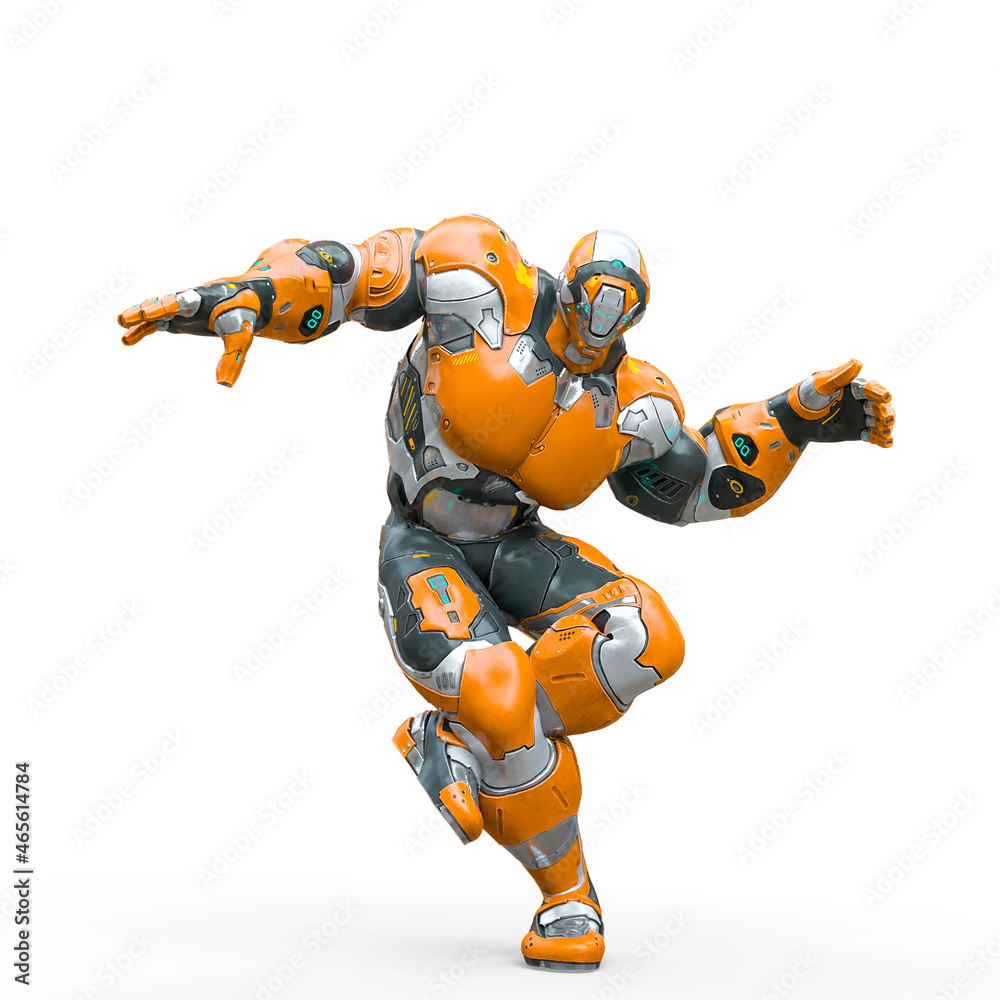 futuristic astronaut is doing a break dance in white background
