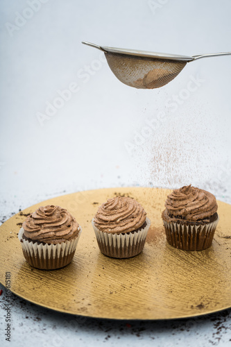 chocolate cupcakes spreaded with cinamon powder