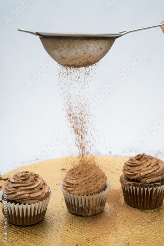 chocolate cupcakes spreaded with cinamon powder