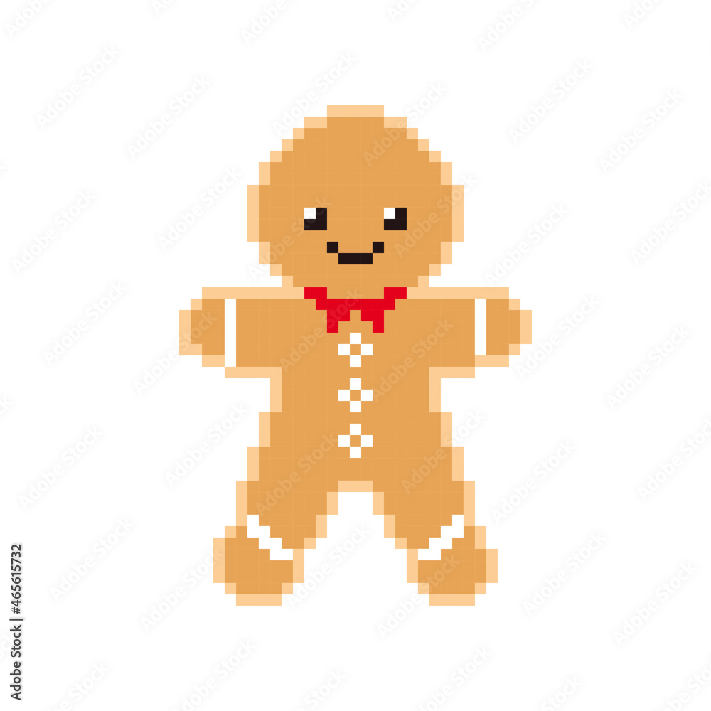 Fototapeta premium Cute gingerbread man pixel icon