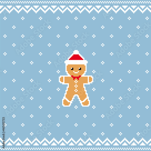 Christmas knitting seamless pattern with gingerbread man