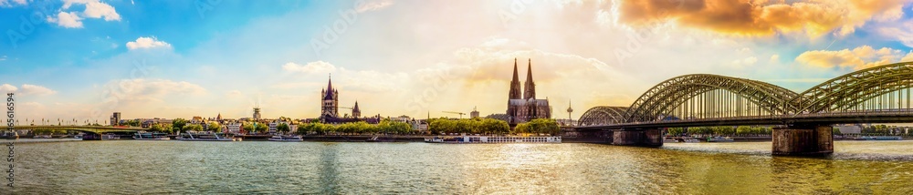 Panorama of the Cologne skyline in the light of the summer sun