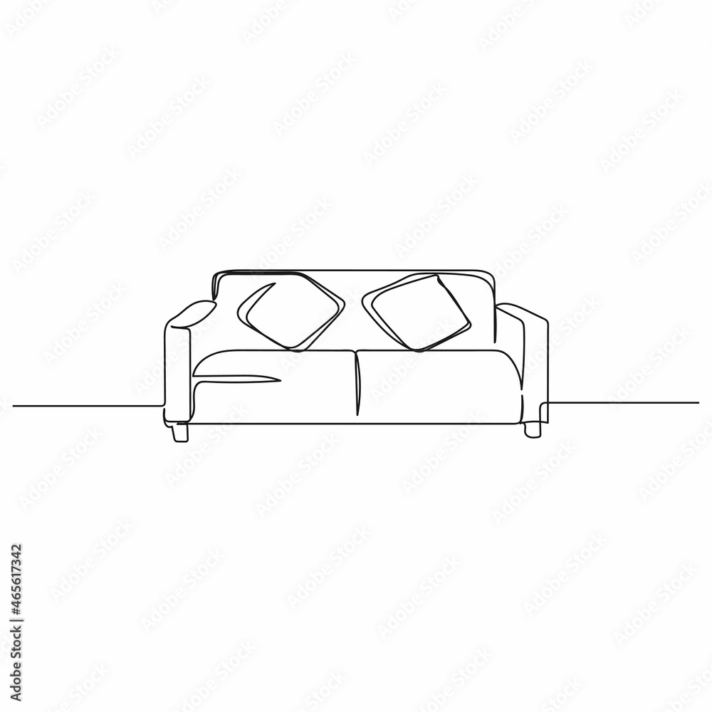 Vector continuous one single line drawing icon of sofa and pillows furniture in silhouette on a white background. Linear stylized. Vector continuous one single line drawing icon of sofa and pillows furniture in silhouette on a white background. Linear stylized.