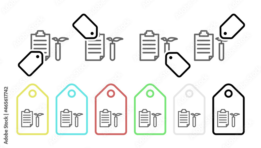Files, text, plant vector icon in tag set illustration for ui and ux, website or mobile application