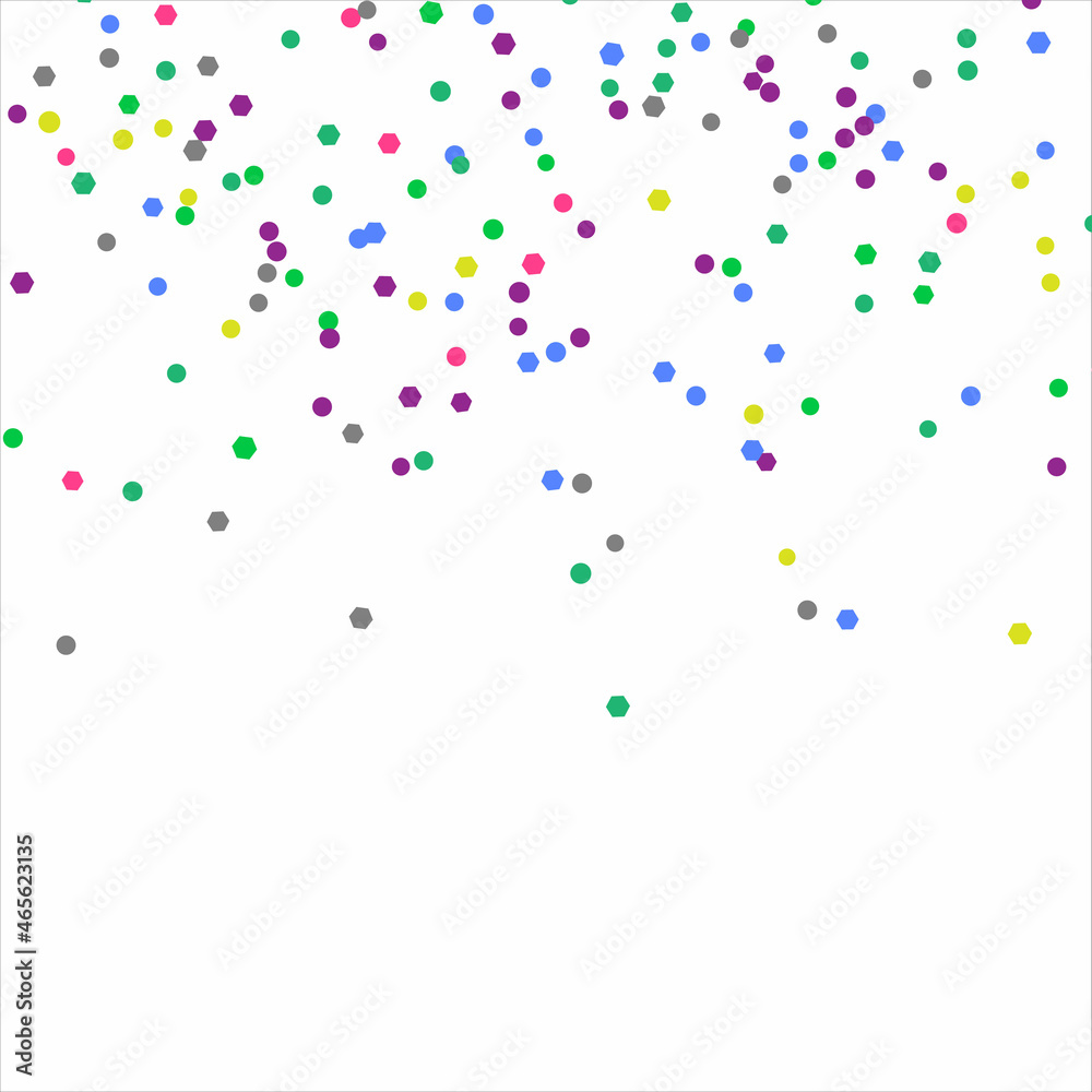 Dots on isolated backdrop. Random falling sequins with metallic shimmer. Vector illustration.
