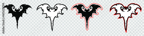 Set of Vampire Bat illustration. Comic style. T-shirt print for Horror or Halloween. Hand drawing illustration isolated on white background. Vector EPS 10. 