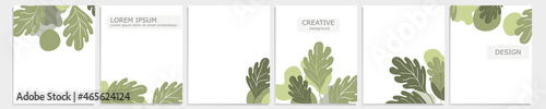 Set of vector cover notebook design. Abstract floral template design with green leaves on white background for notebook paper, copybook brochures, book, magazine. Planner and diary cover for print