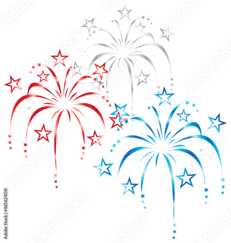 red white silver and blue stylized fireworks