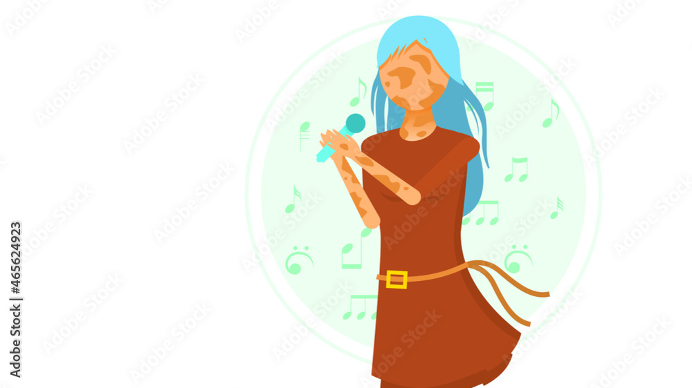 Flat Girl Woman Character With Spots Singing Into The Microphone Karaoke Vitiligo Depigmentation Disease Vector Design Style Concept People Are Equal Flat Girl Woman Character With Spots Singing Into The Microphone Karaoke Vitiligo Depigmentation Disease Vector Design Style Concept People Are Equal