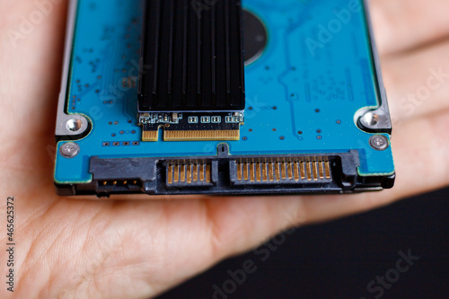 compare of ssd and hdd. Close up macro. selective focus