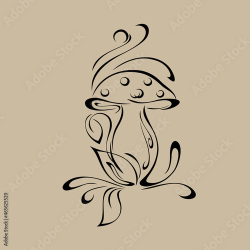 stylized mushroom grows on the ground among the foliage. graphic design