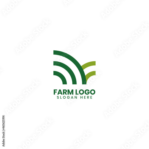 The farm logo template. Meadow silhouette, land symbol with horizon in perspective.
