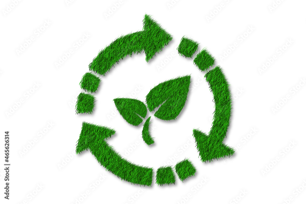 Recycle symbol made of grass on white background. Sustainability and environmental concept Recycle symbol made of grass on white background. Sustainability and environmental concept