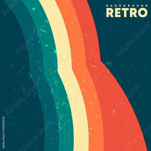 Retro design background with vintage grunge texture and colored stripes. Vector illustration
