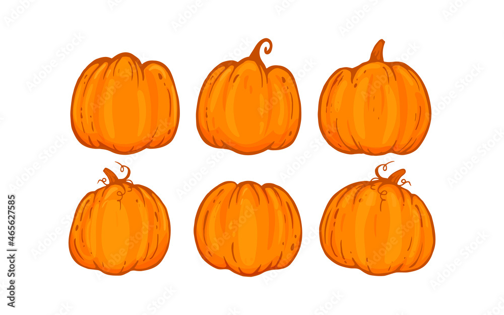 Set of pumpkins isolated on white background with cartoon style Set of pumpkins isolated on white background with cartoon style