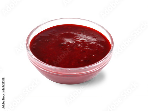 Pomegranate sauce on white background