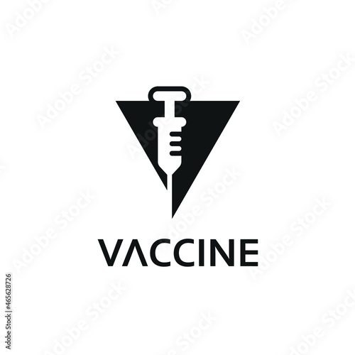 Initials V Triangle Logo Design Syringe Icon Covid 19 Vaccine Vector Concept  photo