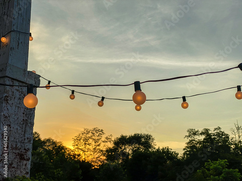 sunset and string lights