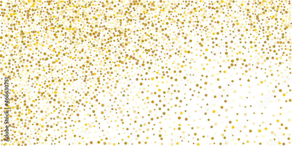 Gold small confetti on a white background. Luxurious festive Christmas background. Gold glittering abstract texture. Design element. Vector illustration, EPS 10.
