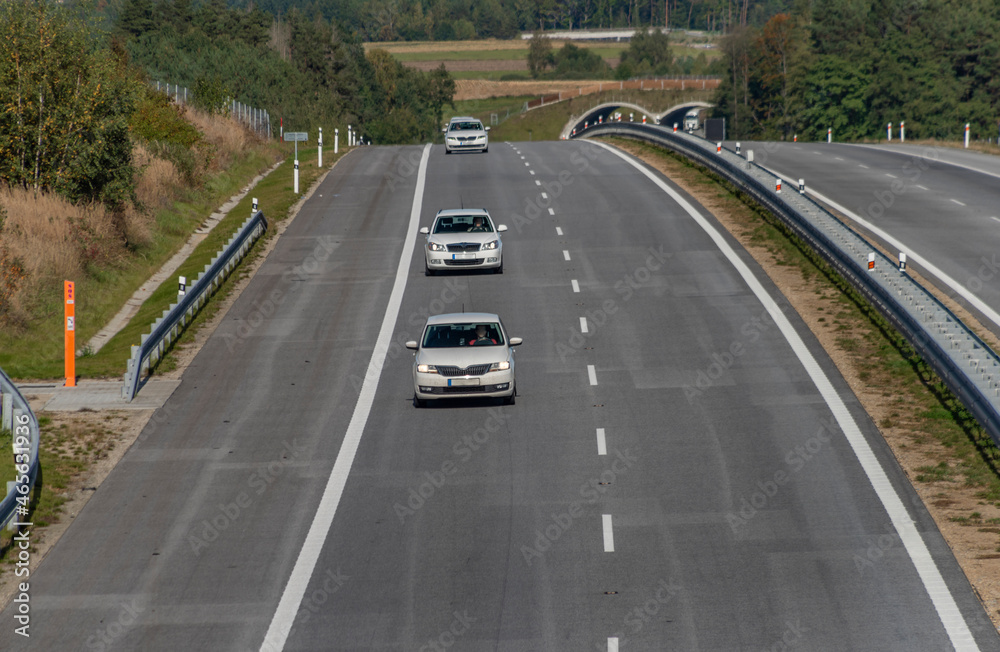 Higway with cars in autumn afternoon near Ceske Budejovice city Higway with cars in autumn afternoon near Ceske Budejovice city