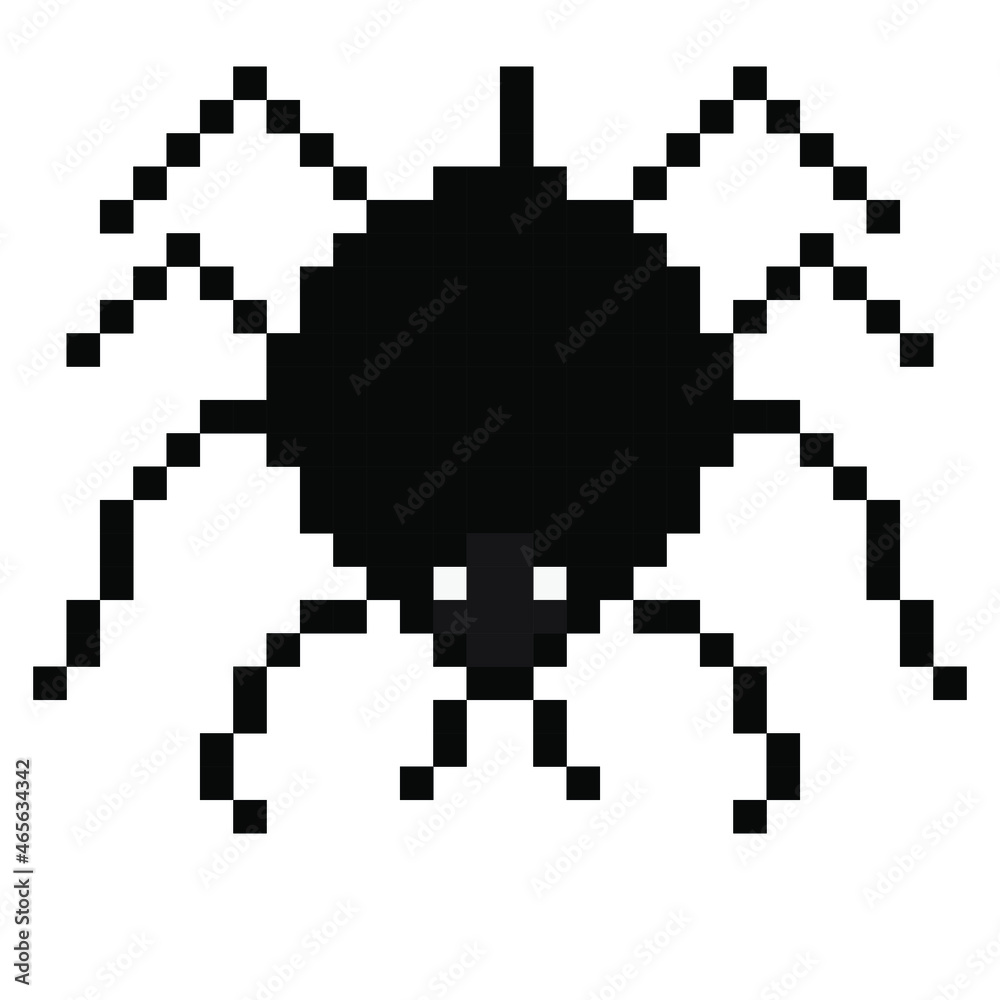 Fototapeta premium Spider icon pixel art. Draw a picture on a white background. Vector illustration. Happy Halloween.