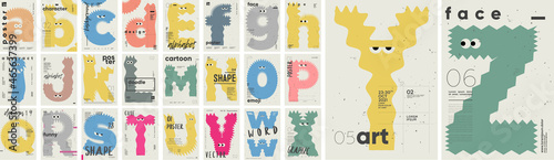 Big set. Poster layout design. Letters Alphabet. Cute monsters. Template poster, banner, flyer.
