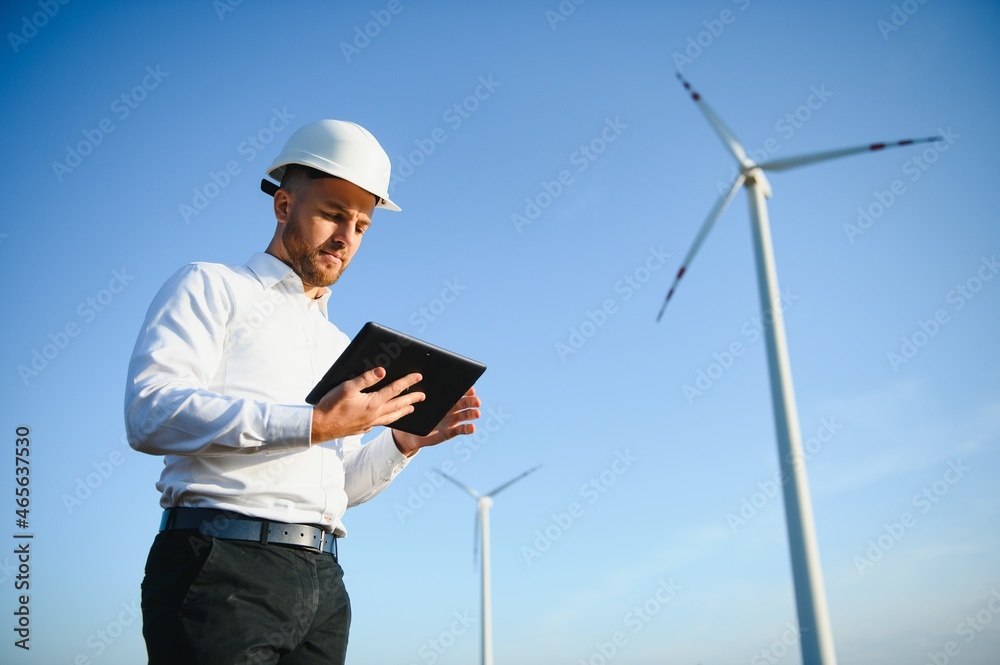 Power engineer are working with wind turbines. Power engineer are working with wind turbines.