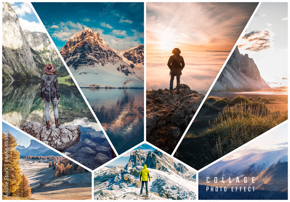 Photo Collage Hexagon Frame Effect Mockup Stock Template | Adobe Stock