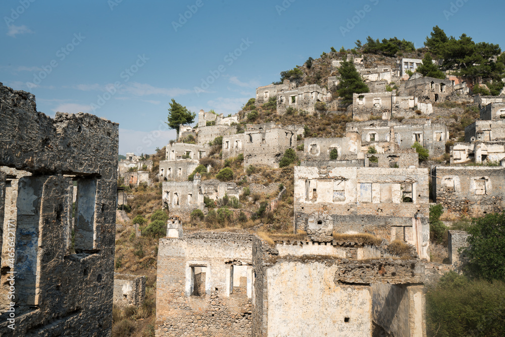 Kayaköy Abandoned ghost town, stone houses and ruins. The site of the 18th century Ancient Greek city of Karmilissos. Fethiye – TURKEY